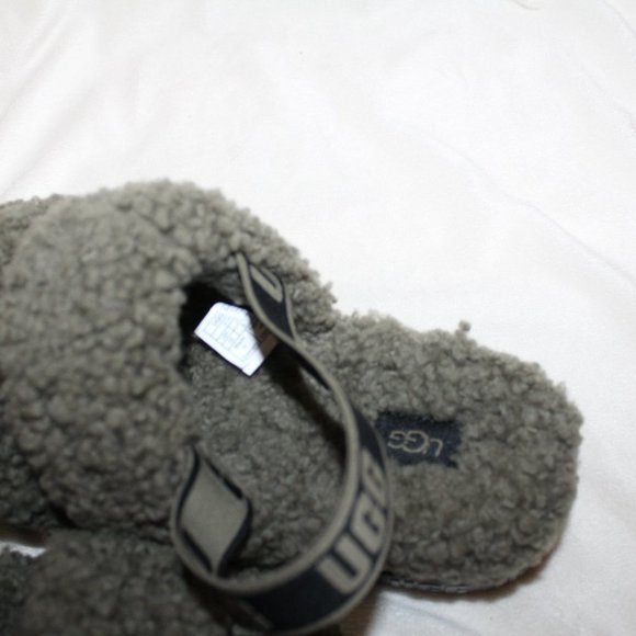 NIB UGG FLUFFITA PLATFORM SLINGBACK SANDAL SLIPPERS OLIVE GREEN GRAY 10 - Picture 7 of 7